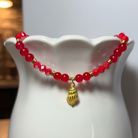 *SOLD* L22 Anklet Red AB Crystal & Glass Stretchy Ankle Bracelet - Picture 6 of 10